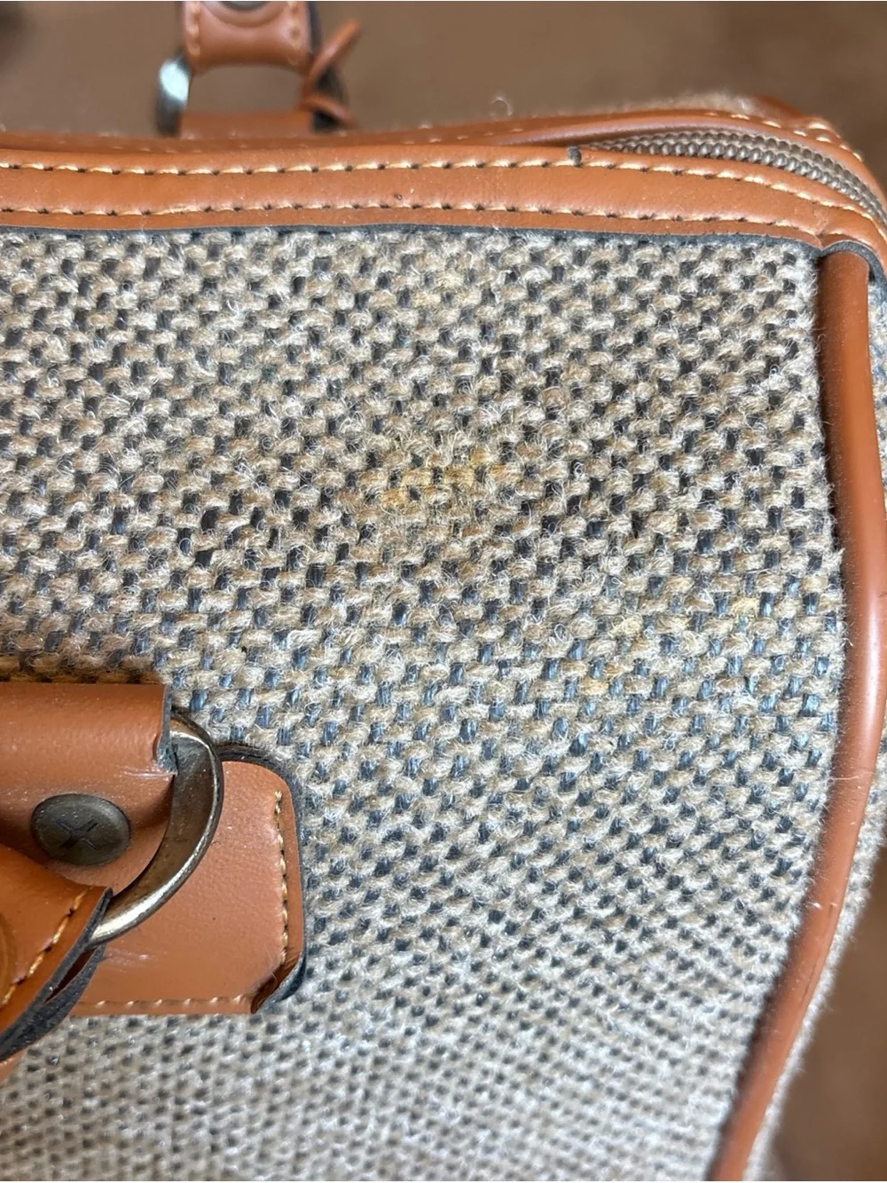 Vintage Ricardo Beverly Hills Tweed & Leather Weekender / Carry-On Bag-lock/key